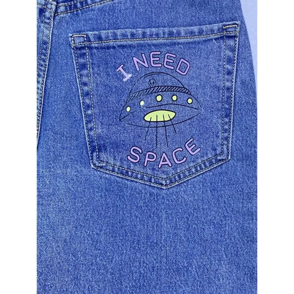 Wild Fable Jeans Women's Size 0 I Need Space Graphics Distressed Bottom NEW